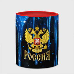 Кружка 3D Золотой герб России на синей стекающей текстуре, цвет: 3D-белый + красный — фото 2