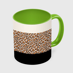 Кружка 3D Леопардовый паттерн с черной и бежевой полосой, цвет: 3D-белый + светло-зеленый