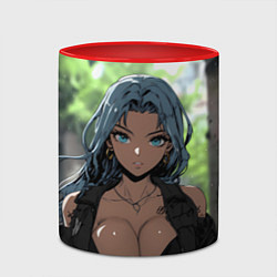 Кружка 3D Смуглая девушка с большой грудью, цвет: 3D-белый + красный — фото 2