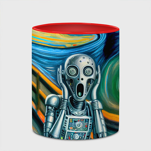 Кружка цветная Робот кричит на картине Эдварда Мунка / 3D-Белый + красный – фото 2