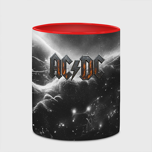 Кружка цветная ACDC металлический лого черно-белая текстура / 3D-Белый + красный – фото 2