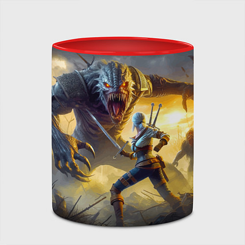 Кружка цветная Ciri vs dark monster - Witcher 4 / 3D-Белый + красный – фото 2