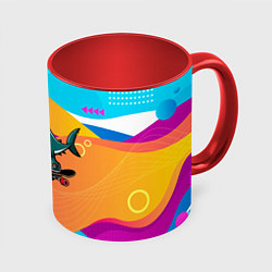 Кружка 3D Акула на скейте, цвет: 3D-белый + красный