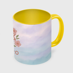 Кружка цветная Astro логотип с цветочками