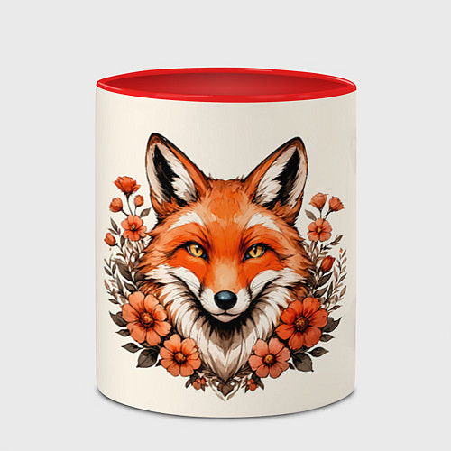 Кружка цветная Japanese fox in flowers / 3D-Белый + красный – фото 2
