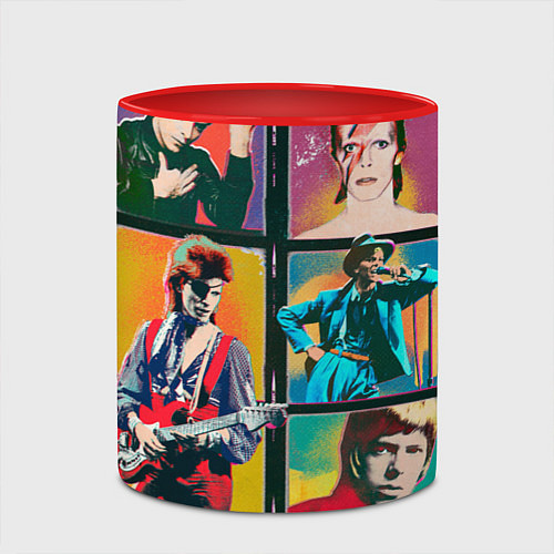 Кружка цветная David Bowie vintage collage / 3D-Белый + красный – фото 2