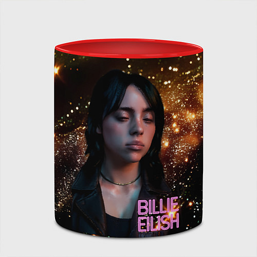 Кружка цветная Билли Айлиш с блестками на фоне / 3D-Белый + красный – фото 2