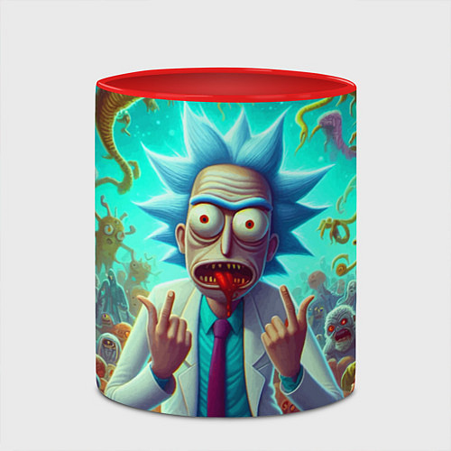Кружка цветная Рик Санчес в окружении сказочных монстров - нейроа / 3D-Белый + красный – фото 2