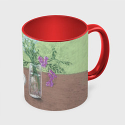 Кружка цветная Птичка на чайнике