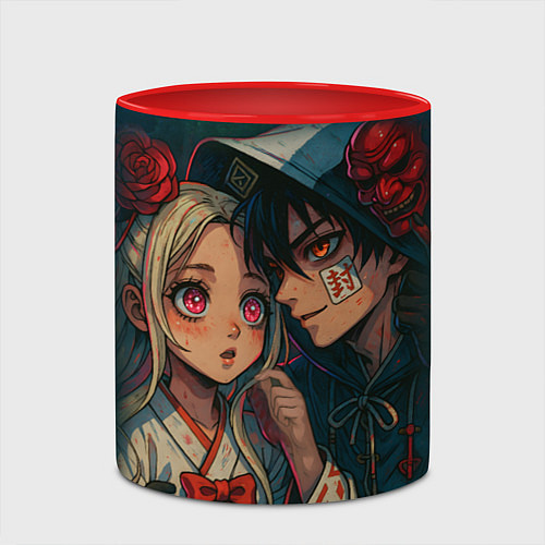 Кружка цветная Нэнэ и Амане Ханако кун / 3D-Белый + красный – фото 2