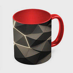 Кружка 3D Серая объемная текстура с гранями, цвет: 3D-белый + красный