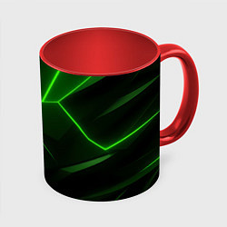 Кружка 3D Зеленая текстура с неоном, цвет: 3D-белый + красный
