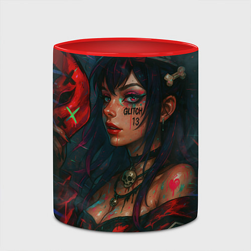 Кружка цветная Девушка с маской киберпанк / 3D-Белый + красный – фото 2