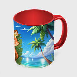 Кружка 3D Тропическая лисичка с кокосом, цвет: 3D-белый + красный