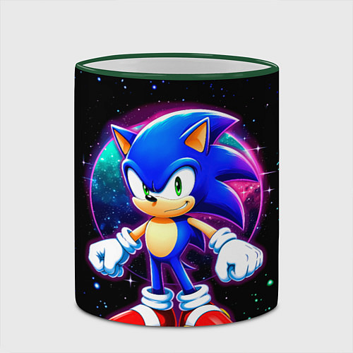 Кружка цветная Соник в космосе / 3D-Зеленый кант – фото 2