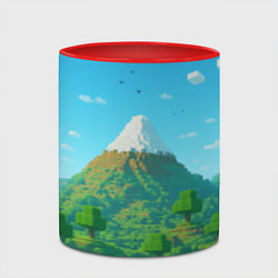 Кружка 3D Пейзаж Minecraft с горой со снежной шапкой, цвет: 3D-белый + красный — фото 2