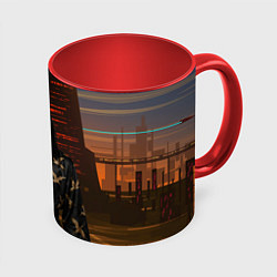 Кружка 3D Bones в халате с журавлями, цвет: 3D-белый + красный