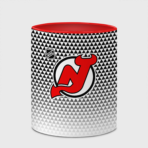 Кружка цветная Нью Джерси Девилз - геометрический градиент / 3D-Белый + красный – фото 2
