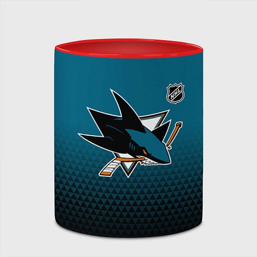 Кружка цветная Сан Хосе Шаркс - геометрический градиент / 3D-Белый + красный – фото 2