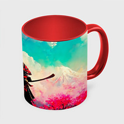 Кружка цветная Самурай и сакура