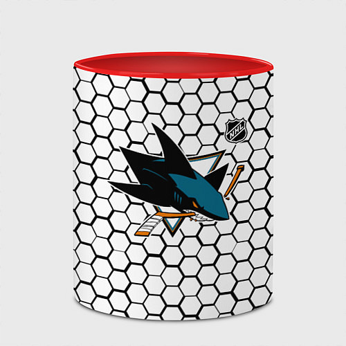 Кружка цветная Сан Хосе Шаркс - белые плиты / 3D-Белый + красный – фото 2