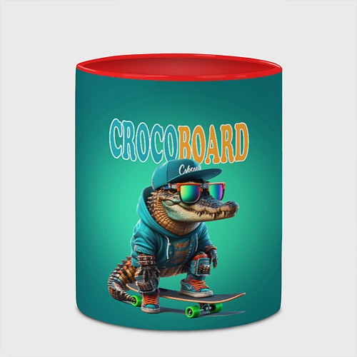 Кружка цветная Croco cub is a cool skateboarder / 3D-Белый + красный – фото 2