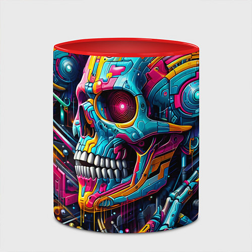 Кружка цветная Cyber skull - pattern / 3D-Белый + красный – фото 2