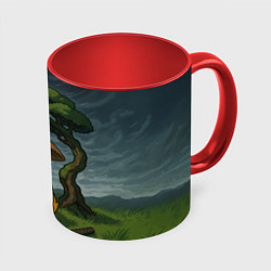 Кружка 3D Утенок самурай - медитация, цвет: 3D-белый + красный