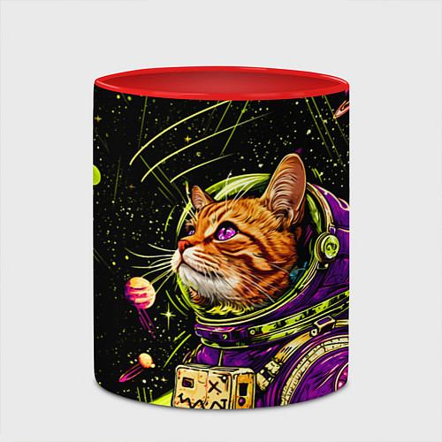 Кружка цветная Кислотный кот в космосе / 3D-Белый + красный – фото 2
