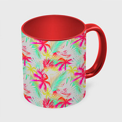 Кружка 3D Palm yellow pink, цвет: 3D-белый + красный