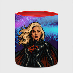 Кружка 3D Леди Гага в костюме супергероя, цвет: 3D-белый + красный — фото 2