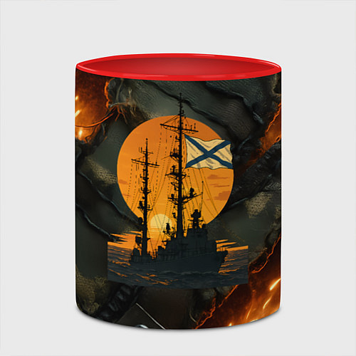 Кружка цветная Корабль ВМФ на фоне камуфляжа / 3D-Белый + красный – фото 2