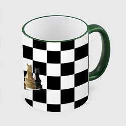 Кружка 3D Деревянные шахматные фигуры на доске, цвет: 3D-зеленый кант