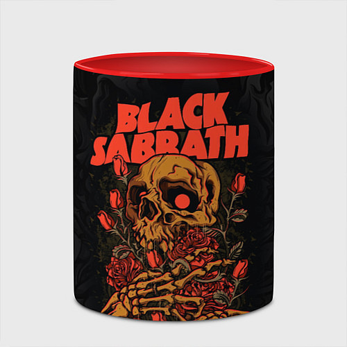 Кружка цветная Black Sabbath skeleton with roses / 3D-Белый + красный – фото 2