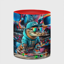 Кружка 3D Крокодилёныш крутой скейтбордист - киберпанк, цвет: 3D-белый + красный — фото 2