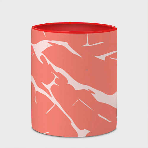 Кружка цветная Белые разломы на лососевом / 3D-Белый + красный – фото 2