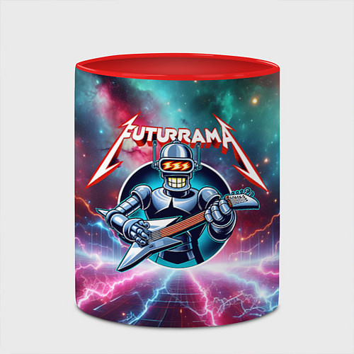 Кружка цветная Гитарист Бендер рок группы Футурама / 3D-Белый + красный – фото 2