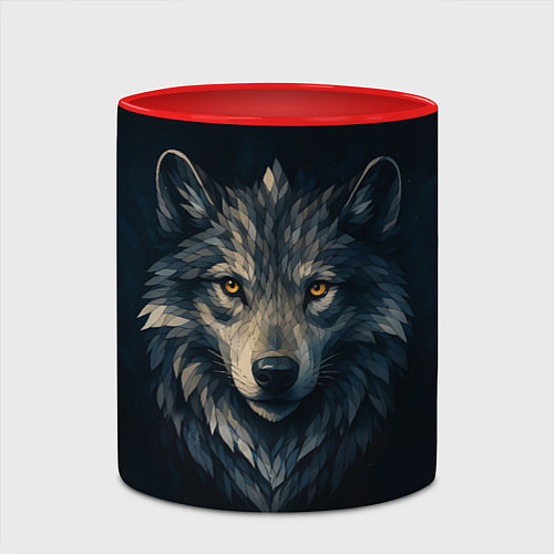 Кружка цветная Пиксельная голова волка / 3D-Белый + красный – фото 2