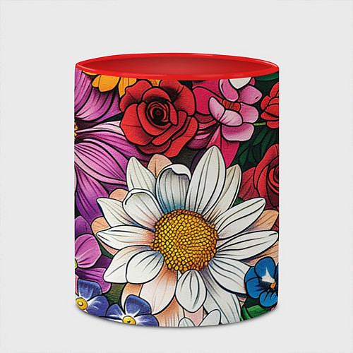 Кружка цветная Крупные цветы / 3D-Белый + красный – фото 2