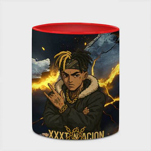 Кружка цветная XXXTentacion мультяшный стиль / 3D-Белый + красный – фото 2