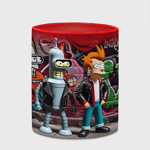 Кружка цветная Bender bending robot and Fry - ai art graffiti / 3D-Белый + красный – фото 2