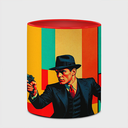 Кружка цветная Мужчина с пистолетом поп-арт / 3D-Белый + красный – фото 2