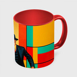 Кружка 3D Мужчина с пистолетом поп-арт, цвет: 3D-белый + красный