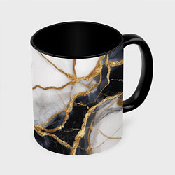 Кружка 3D Мрамор белый и черный с золотом, цвет: 3D-белый + черный