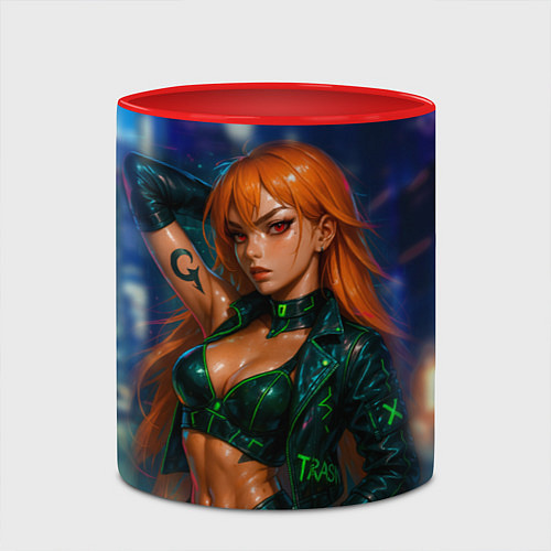 Кружка цветная Нами киберпанк реализм / 3D-Белый + красный – фото 2