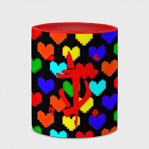 Кружка цветная Doom love pixel pattern / 3D-Белый + красный – фото 2