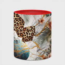 Кружка 3D Мрамор с цветами и леопардовый узор, цвет: 3D-белый + красный — фото 2