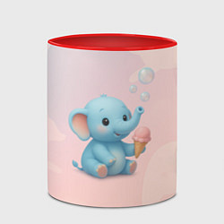 Кружка 3D Маленький слоненок с мороженым пускает пузыри, цвет: 3D-белый + красный — фото 2