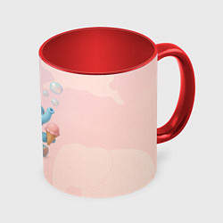 Кружка 3D Маленький слоненок с мороженым пускает пузыри, цвет: 3D-белый + красный