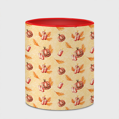 Кружка цветная Хеллоуин с тыквой и листьями / 3D-Белый + красный – фото 2